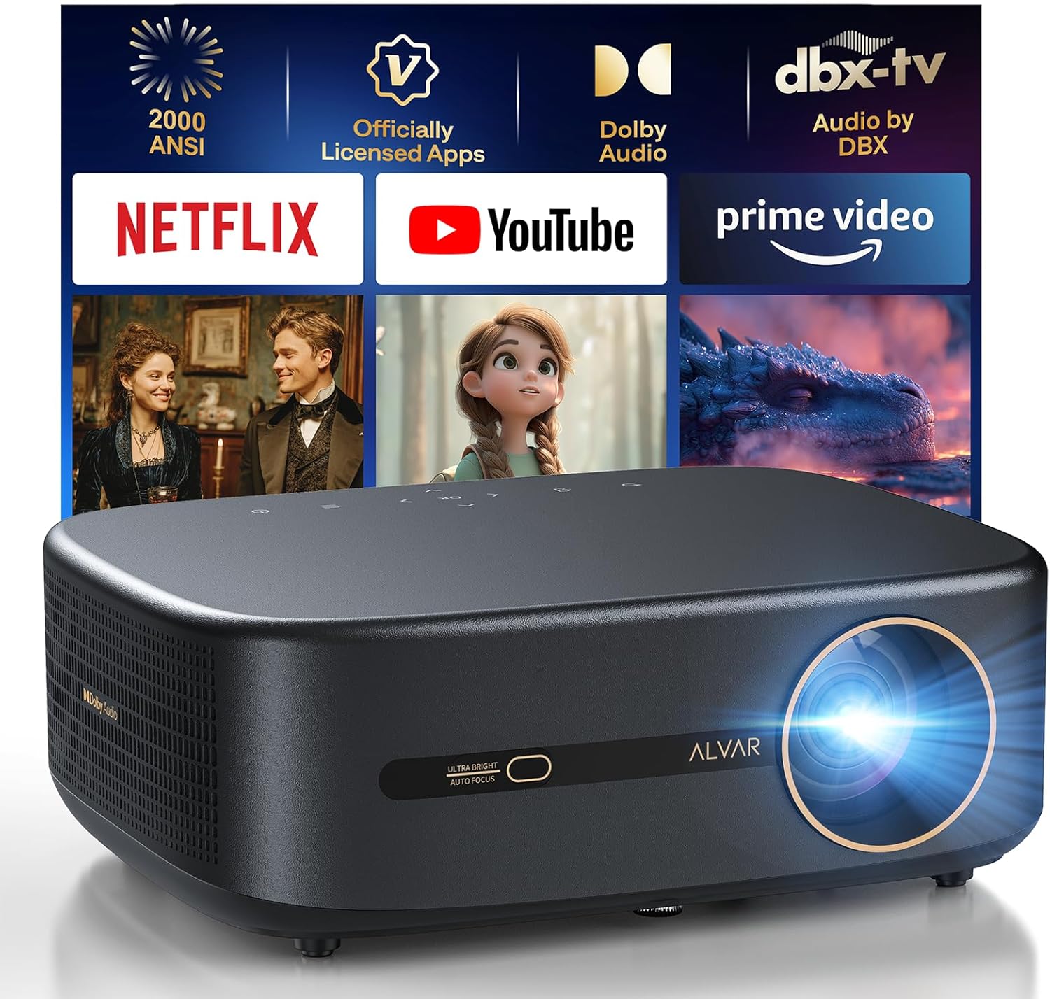 Alvar Smart Projector 2026 Upgrade,...