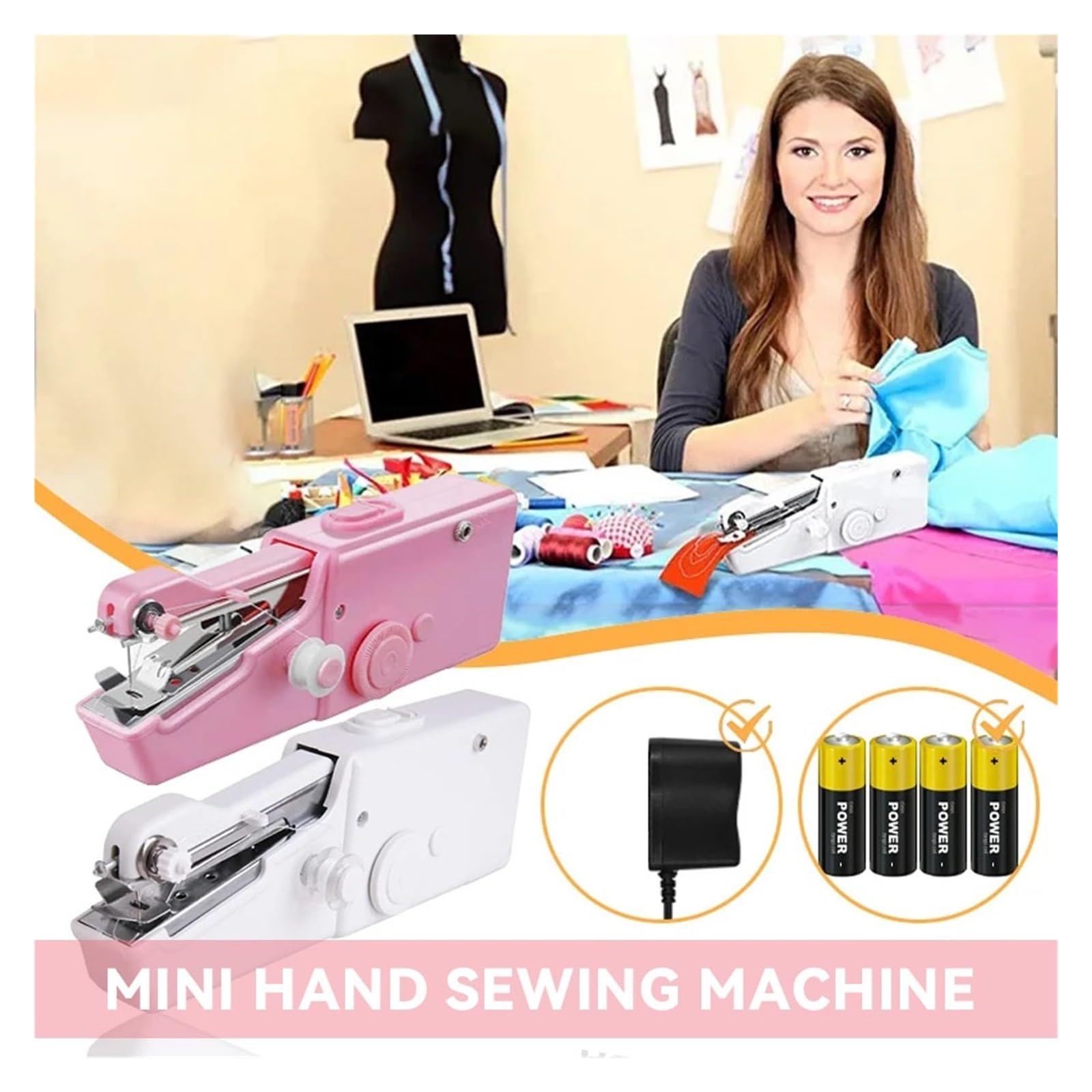 Mini Maszyna Do Szycia Ręcznego Robótki Elektryczne Przenośne Szybkiej Naprawy DIY Ubrania Szycie Sprawia że Wszystko Wydaje Się łatwe(Pink A)