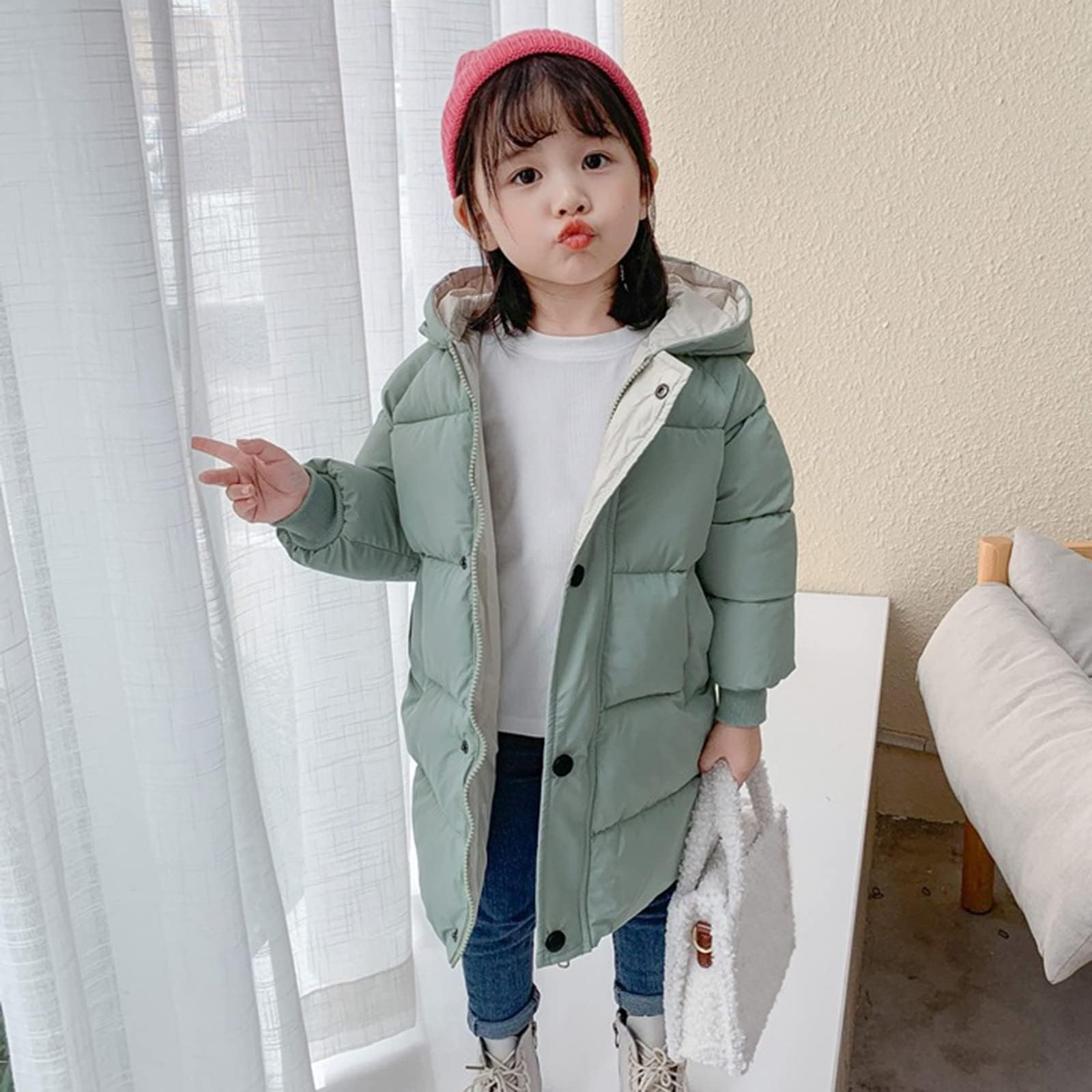 Winterjacke Mädchen Leichte Steppjacke Lang Winter Warme Daunenjacken Verdicken Einfarbig Niedliche Wintermantel Casual Softshelljacke Mit Kapuze Kinder Puffer Jacke Mit Reißverschluss 1-12 Jahre