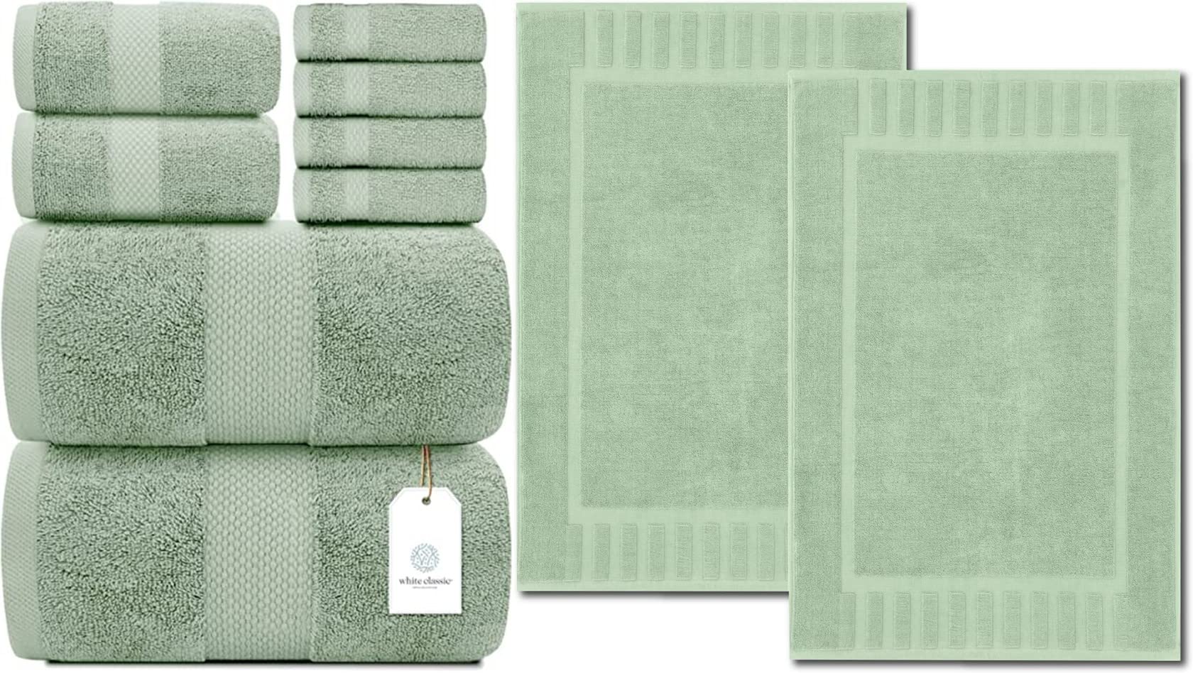 Amazon.com: White Classic Green 8-Piece Towel Set [Bath Towels, 2 Hand ...