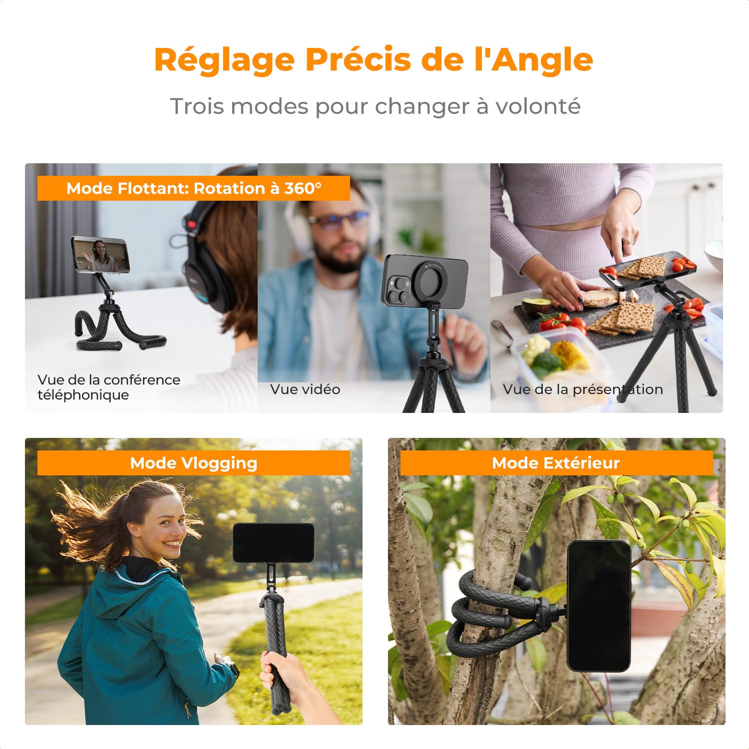 K&F CONCEPT Trépied pour Téléphone Magnétique, Mini Trépied Flexible Smartphone Portable, Gorillapod avec Télécommande Bluetooth, Trépied Smartphone pour iPhone Android, Trépied Octopus