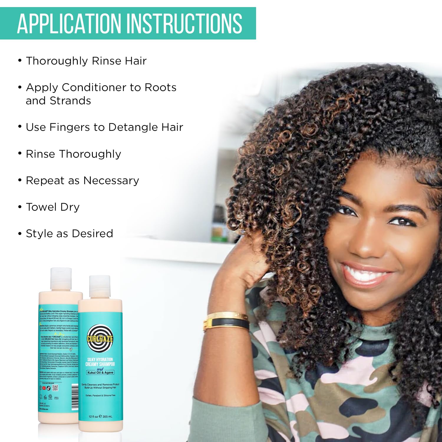 Curldaze The Silky Hydration Creamy Shampoo, Features the Kukui Oil (Koo-Koo-Ee) Oil, Rich in Omega-3 and Vitamins A, C, and E to Strengthen Hair, Agave to Add a Luxurious Shine for Daze! - Image 6