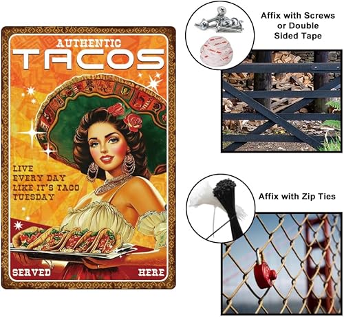 Miniatura 4 de 1 letrero de metal vintage de 8 x 12 pulgadas, retro, de hierro, tacos, comida con aspecto de óxido, para el hogar, bares, cocina, alimentos,