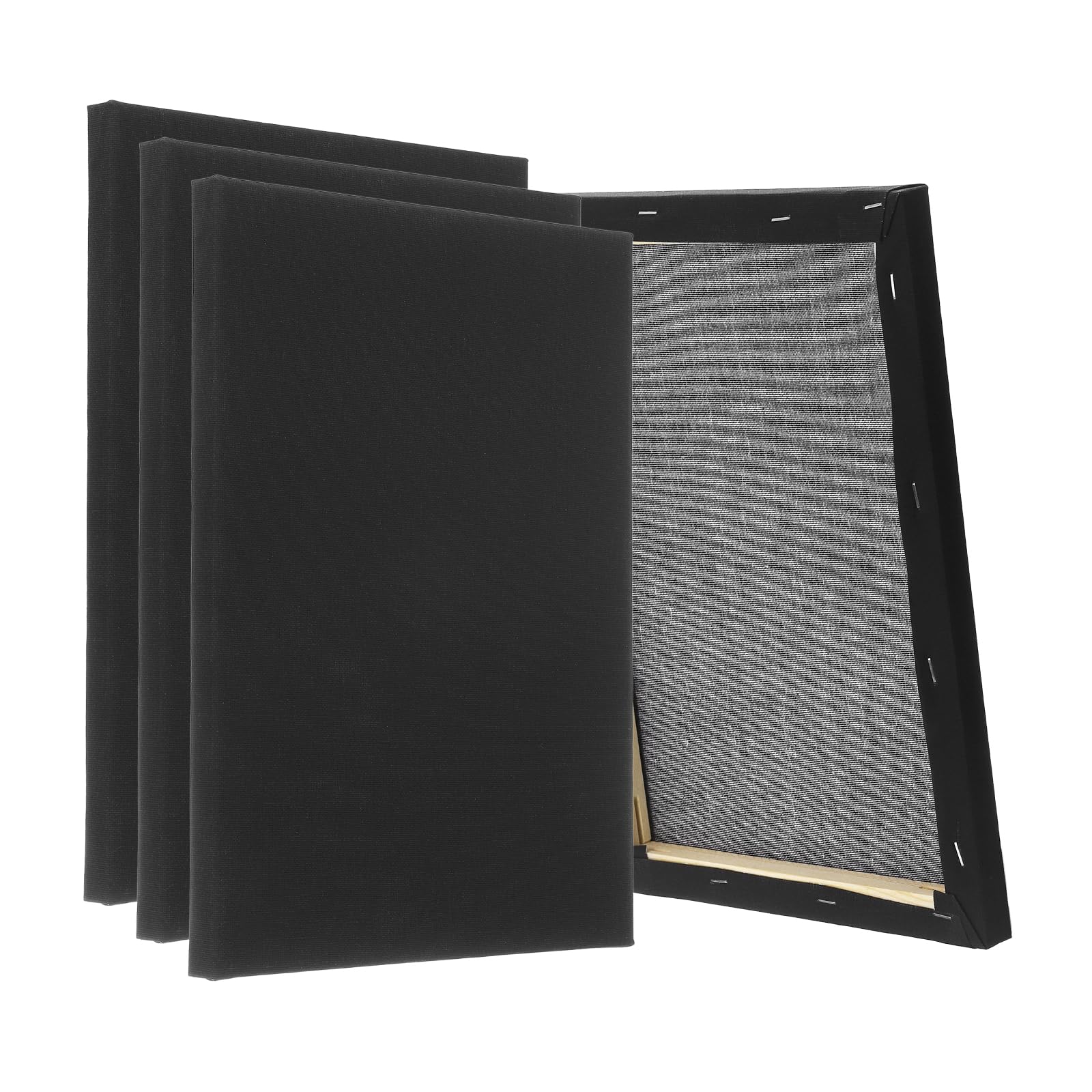 PATIKIL Lienzo estirado negro, 4 lienzos grandes de 18 x 24 pulgadas para pintar, lienzo en blanco de algodón imprimado para acrílicos, pinturas al óleo y acuarelas