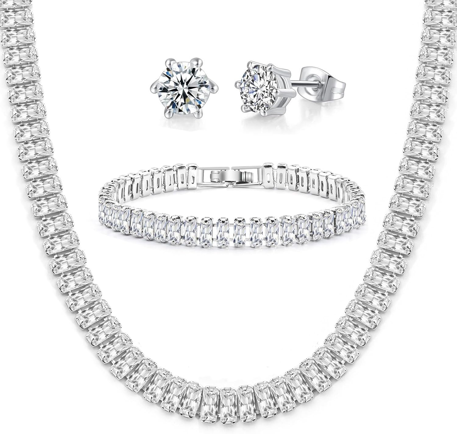 Tennis Necklace Bracelet Earrings Silver / 14K Gold Plated Sparkling Rhinestone Choker Necklaces Dainty Crystal Cubic Zirconia Bridal Wedding Jewelry for Women Tennis Necklace Bracelet Earrings Silver / 14K Gold Plated Sparkling Rhinestone Choker Necklaces Dainty Crystal Cubic Zirconia Bridal Wedding Jewelry for Women
