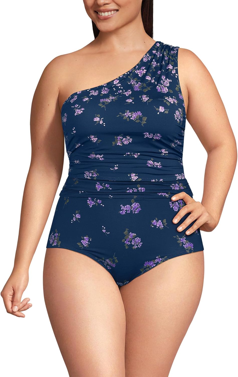 Lands' End Women's Ruched One Shoulder Midkini Swimsuit Top