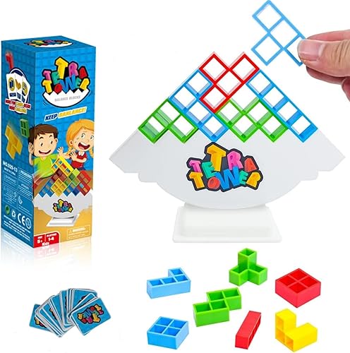 Juego de 48 piezas de torre Tetra, juego de rompecabezas de bloques de ataque apilable, juego de torre de equipo de mesa para niños y adultos, juego