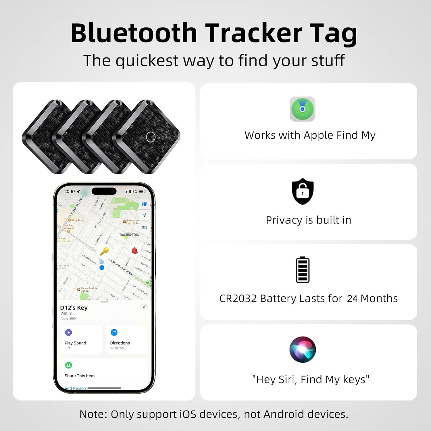 Smart Tracker Tag 2 Pack localizador Buscador Compatible con la aplicación Buscar de Apple (Solo iOS) Tag localizador para localizar Llaves,Mochilas,Carteras y equipajeBatería Reemplazable, Negro 7