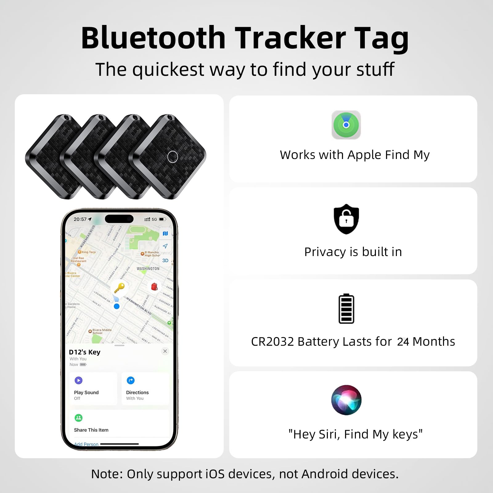 Smart Tracker Tag 2 Pack localizador Buscador Compatible con la aplicación Buscar de Apple (Solo iOS) Tag localizador para localizar Llaves,Mochilas,Carteras y equipajeBatería Reemplazable, Negro — view 5