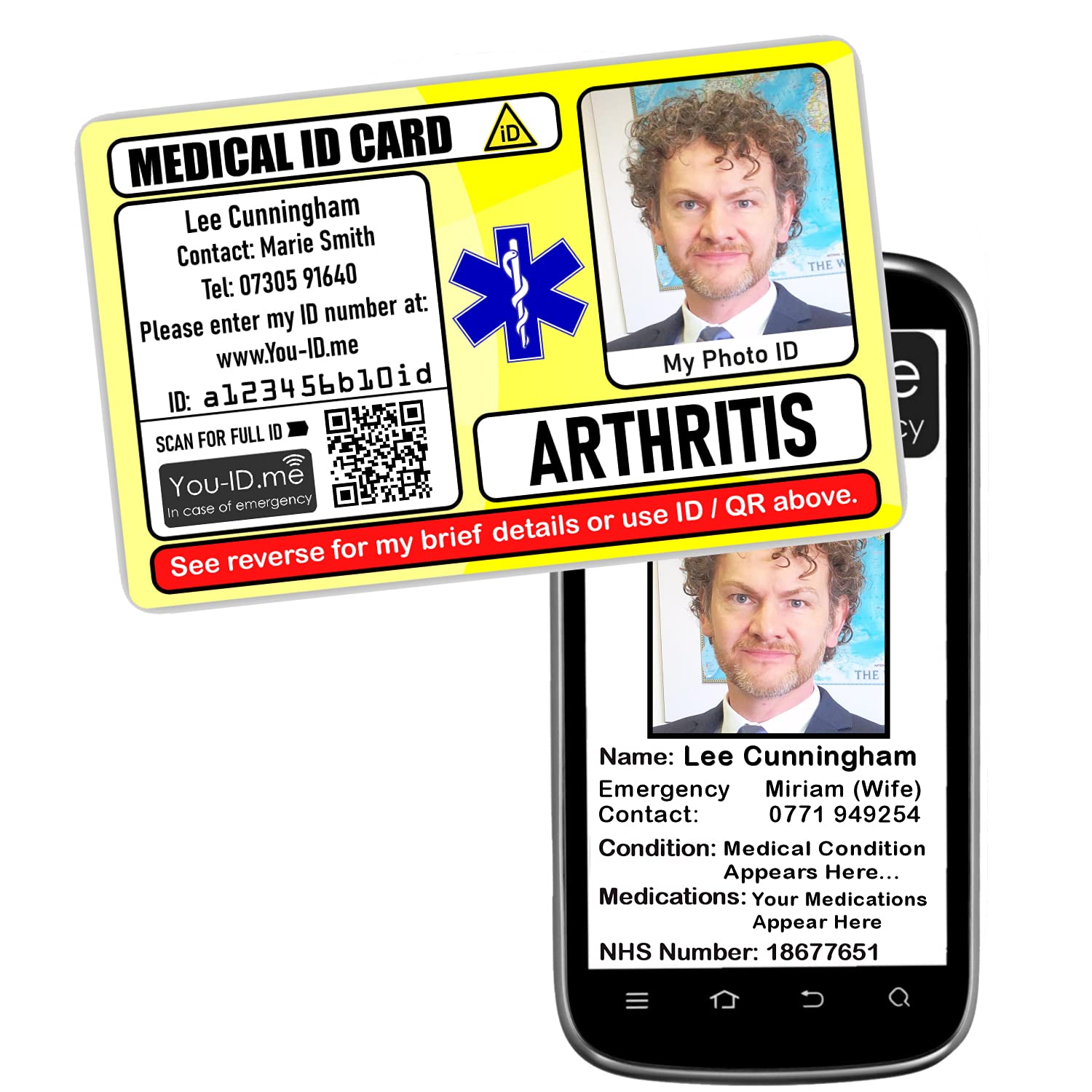 Medical Card, Arthritic Photo ID, Emergency Identity Card, Can Alert Contact's Mobile Phone, Custom Name, Contacts, Number, Condition, Photograph, ICE SOS SMS (Arthritis)