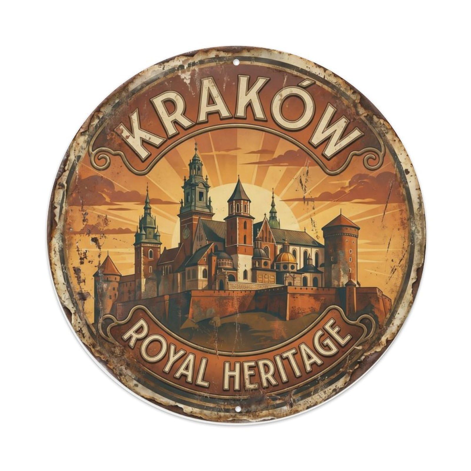 Castle Royal Heritage Fortress Metal Tin Sign Plaque Wall Decor for Cafe, Club Bar, Office, Home Garden Round Metal Poster 8x8Inch