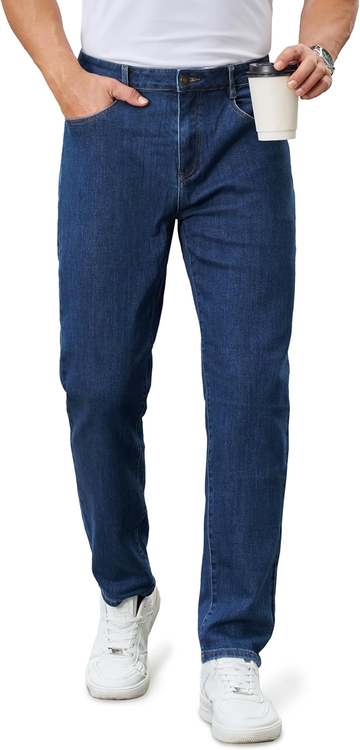 Cotrasen Men's Jeans Regular Fit Stretch Denim Pants Straight Classic Casual Pants