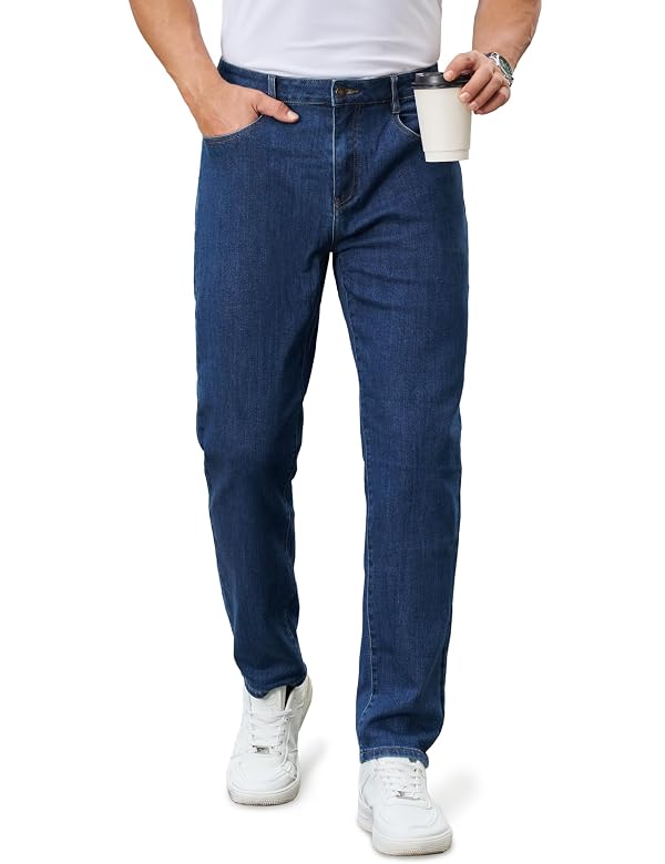 Cotrasen Men's Jeans Regular Fit Stretch Denim Pants Straight Classic Casual Pants Light Blue, 38W*32L by Cotrasen - Used condition - US$16.07
