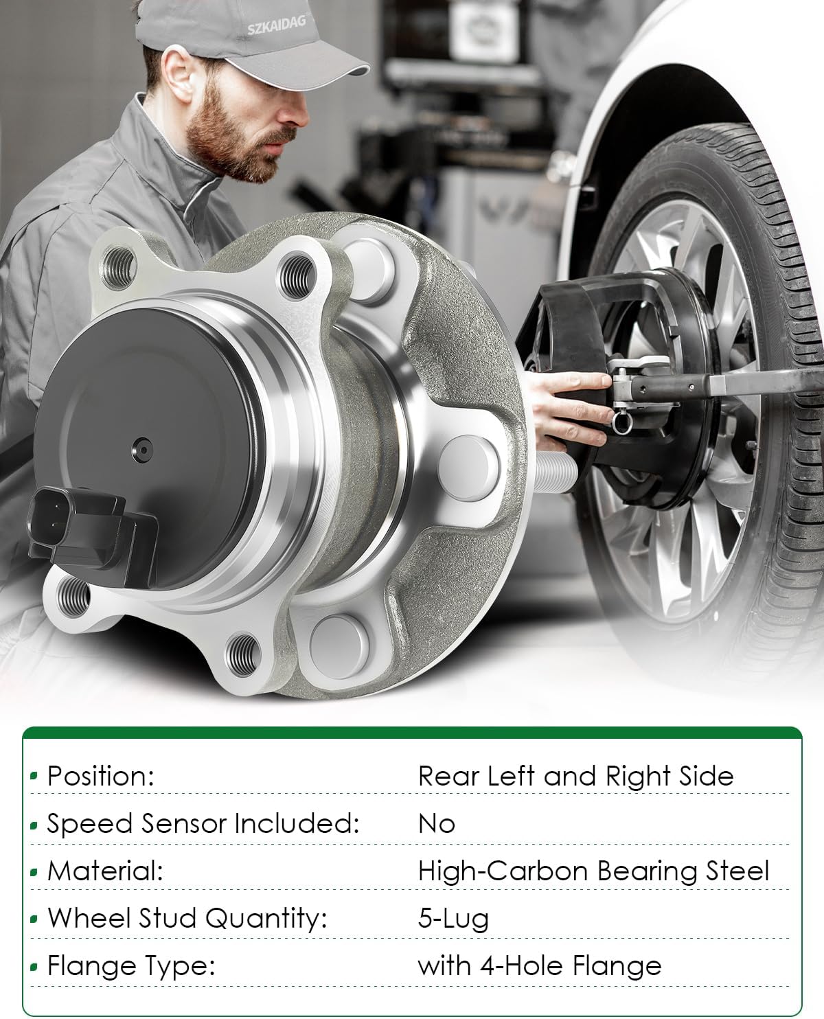 Set of 2 Rear Wheel Bearing and Hub Assembly with ABS & 5-Lug Fit for:-Ford Focus 2015 2016 2017 2018 Fit for Focus 15 16 17 18 1.0L 2.0L Replace OE# 512466 VKBA6789 BV612C299AAC