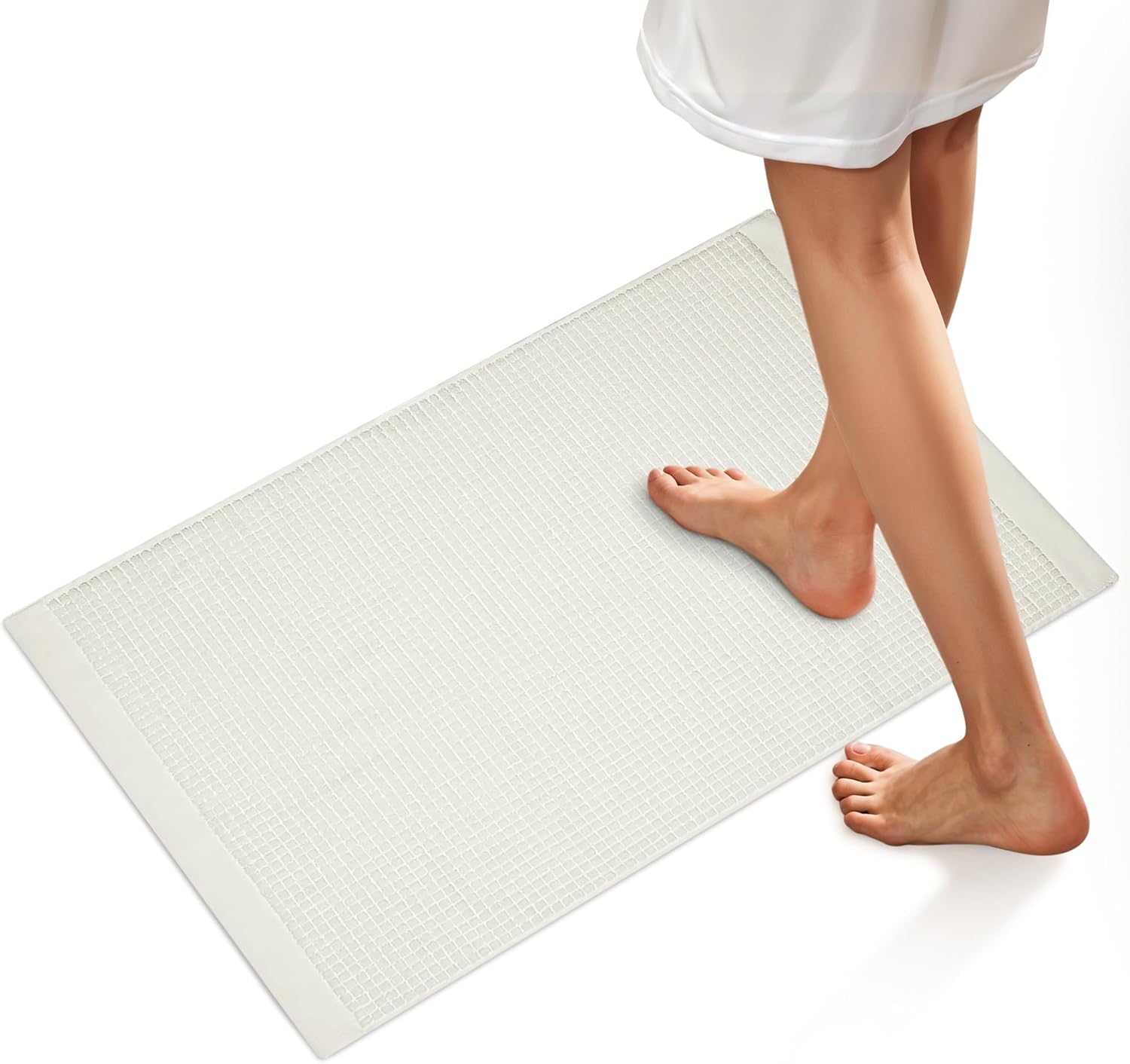 ONSEN Terry Cotton Waffle Bath Mat – Washable Bathroom Rug, Bathroom Accessories, Shower Rug – Highly Absorbent, Quick-Dry, Extra Soft & Durable, Stylish Spa Quality, Easy Care - White, 20x30 in