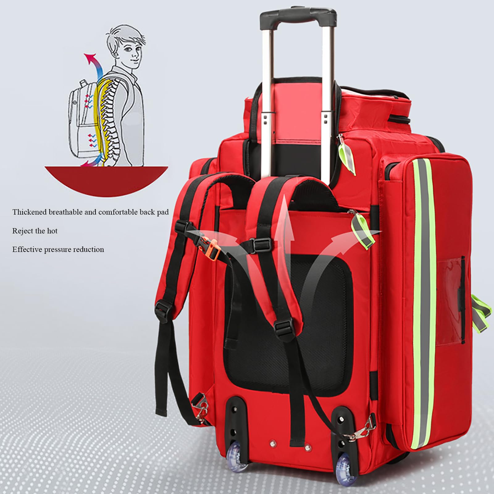 Borsa medica con grande capacità, organizer multitasche, piedini antiscivolo, strisce riflettenti per uso domestico e sanitario, Blu scuro