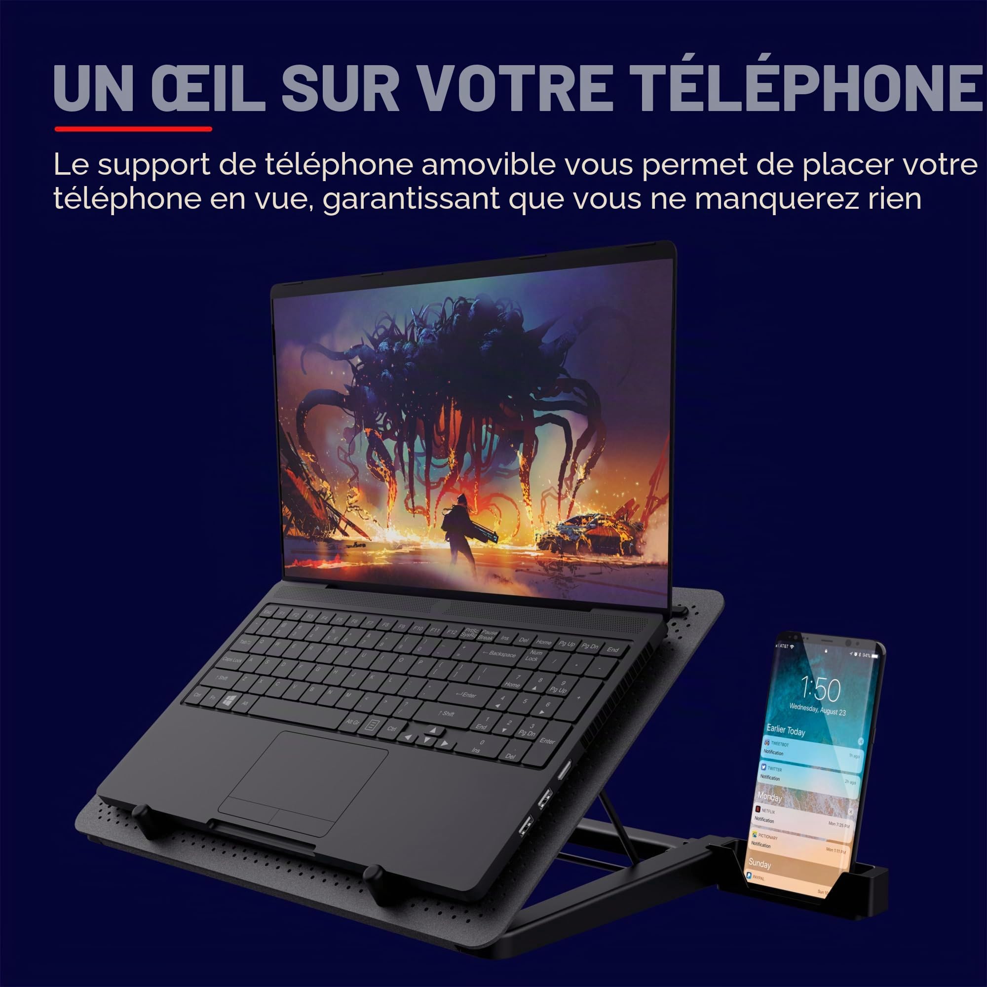 Trust Gaming GXT 1125 Quno Support de Refroidissement pour Portables 17,3 Pouces 5 Ventilateurs Éclairés