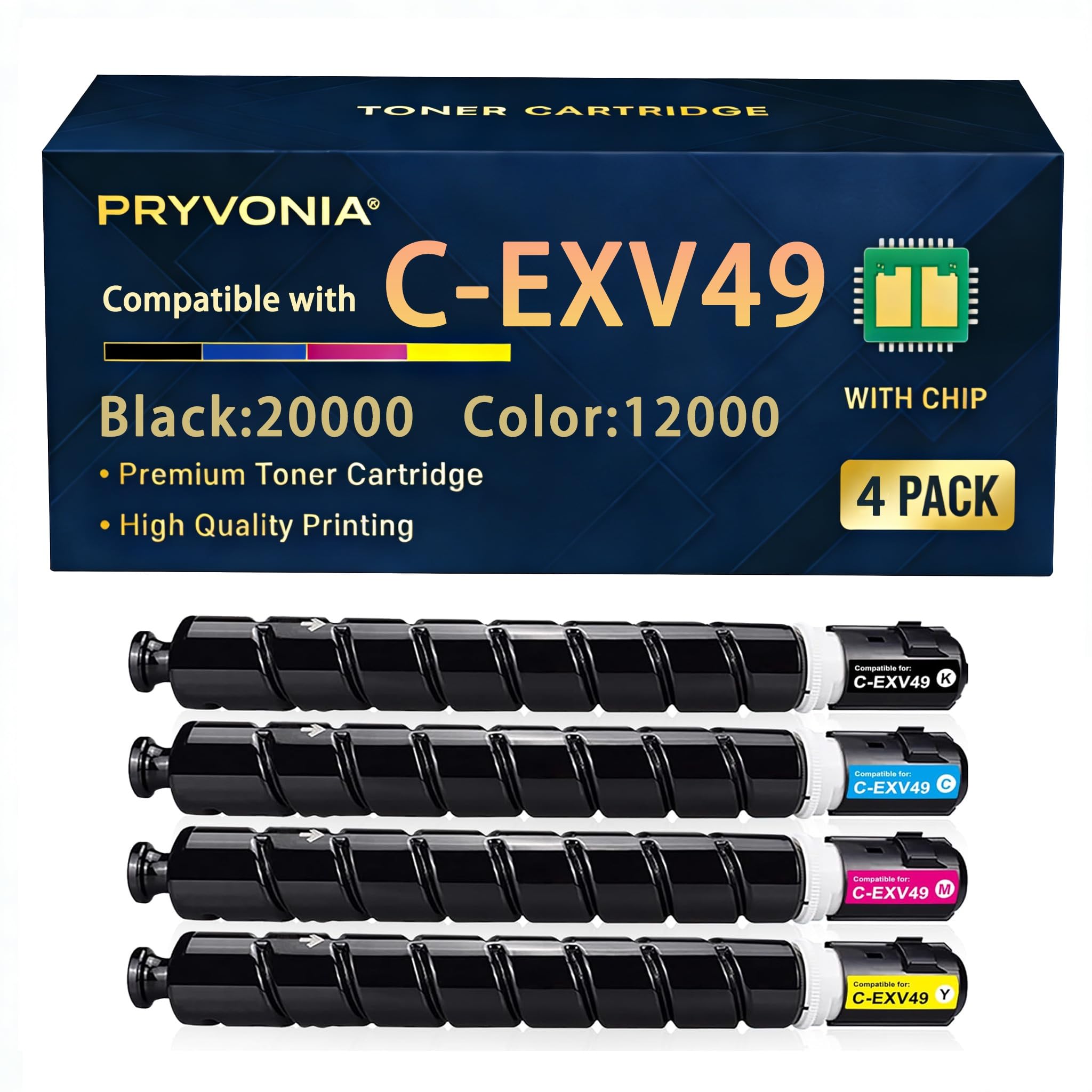 C-EXV49 wkłady z tonerem Canon Multipack do imageRUNNER ADVANCE C3320i C3325i C3330i C3520i C3525i C3530i C3720i C3725i C3730i, zamiennik do C-EXV49 (4 sztuki, czarny/cylinder an/magentata/