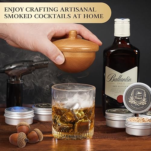 Miniatura 2 de G GOOD GAIN Kit de ahumador de whisky con antorcha, kit de infusor de ahumador de cóctel a la antigua, chips de madera de 6 sabores, 4 piedras de