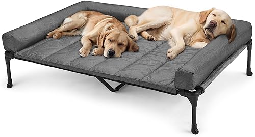 Miniatura 10 de Veehoo Cama Elevada Refrescante para Perro Añade Cojín Bolster Extraíble Impermeable Alfombrilla, Catre Elevado para Mascotas con Malla Teslin beige