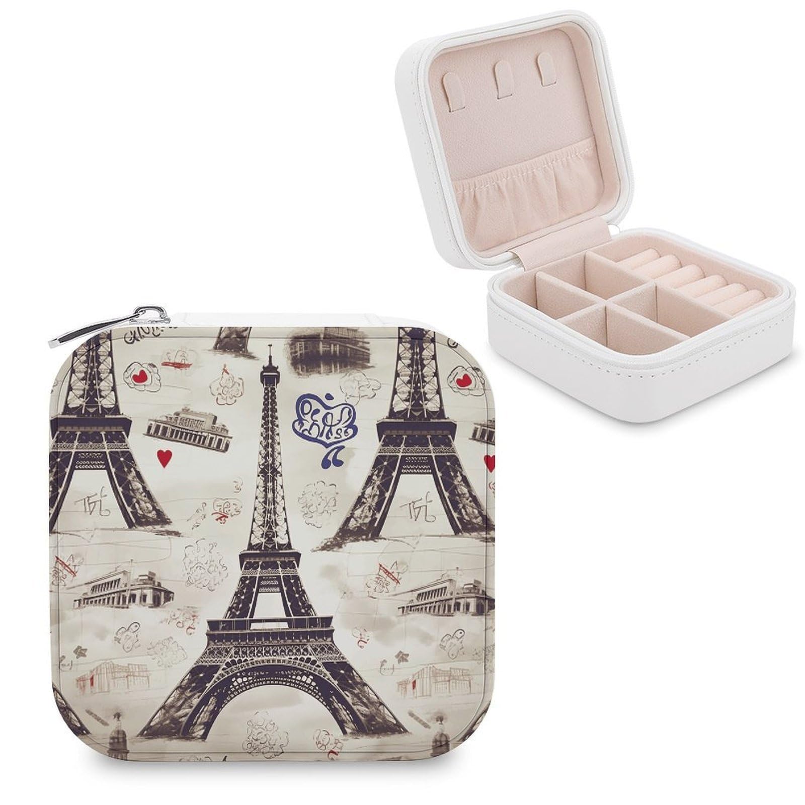 VstaDank French Paris Tour Eiffel Tower Jewelry Box Exquisite Leather Jewelry Organizer Portable Trinket Organizer Fashion Travel Jewelry Case for Rings Earrings Necklaces Unique Gifts for Women