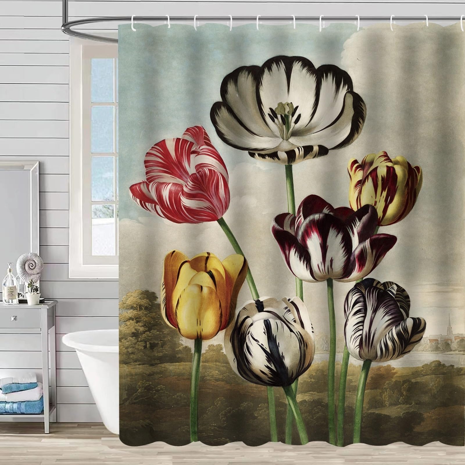 Shower Curtains Yellow Brown Flower Wet Room Shower Curtain Mould Proof Resistant Waterproof Polyster Fabric Washable with 12 Hooks Garden Bathroom Curtains (180x180cm)