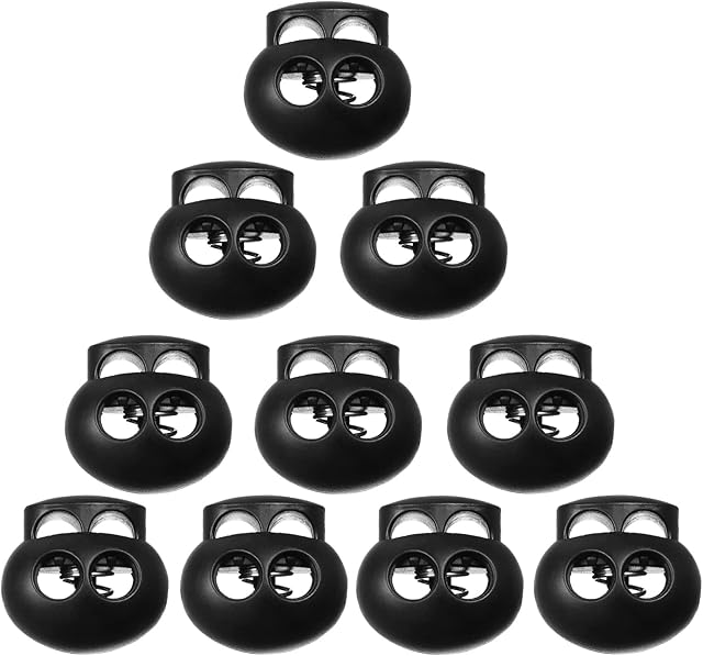 Toggle Cord Locks for Drawstrings Cord Stopper Toggle Cord Ends Fastener Oval Toggle Stopper Cord Locks Spring Loaded Plastic Round Double Holes Stoppers - 10 counts (double-hole)