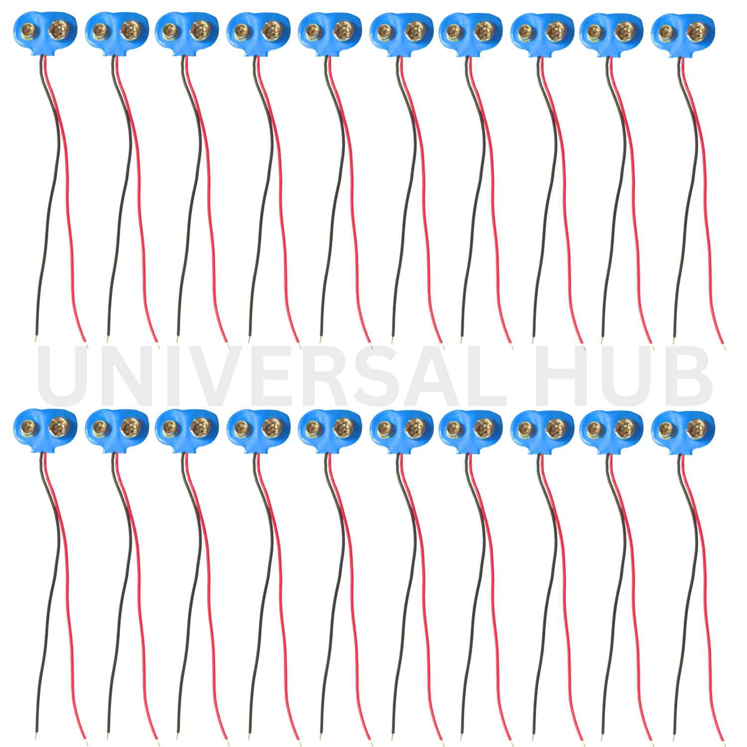 UNIVERSAL HUB 9V BATTERY CLIP CONNECTOR RED WIRE POSITIVE AND BLACK WIRE NEGATIVE 20PCS