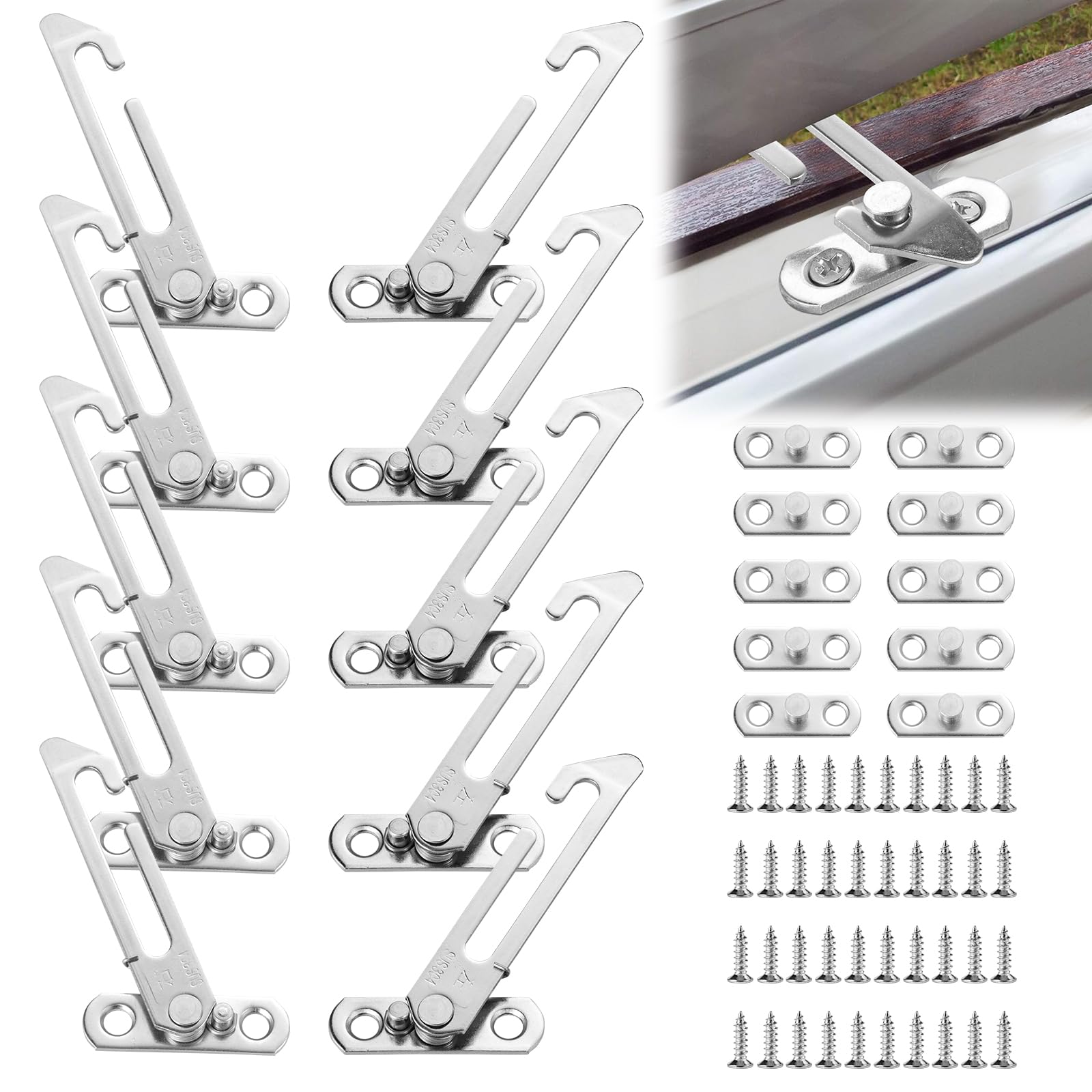 10 Pcs Window Restrictor for UPVC, Window Lock Stainless Steel, Windows Latches Security, Windows Catch Left Right Hand for Home School Kindergarten
