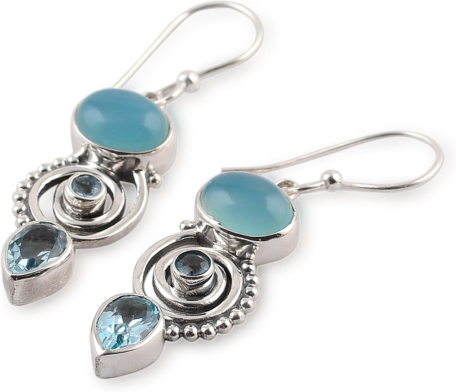 NOVICA Artisan Handcrafted Blue Chalcedony | Sterling Silver Birthstone | Dangle For Women | Sentimental For Women | Topaz Birthstone Earrings