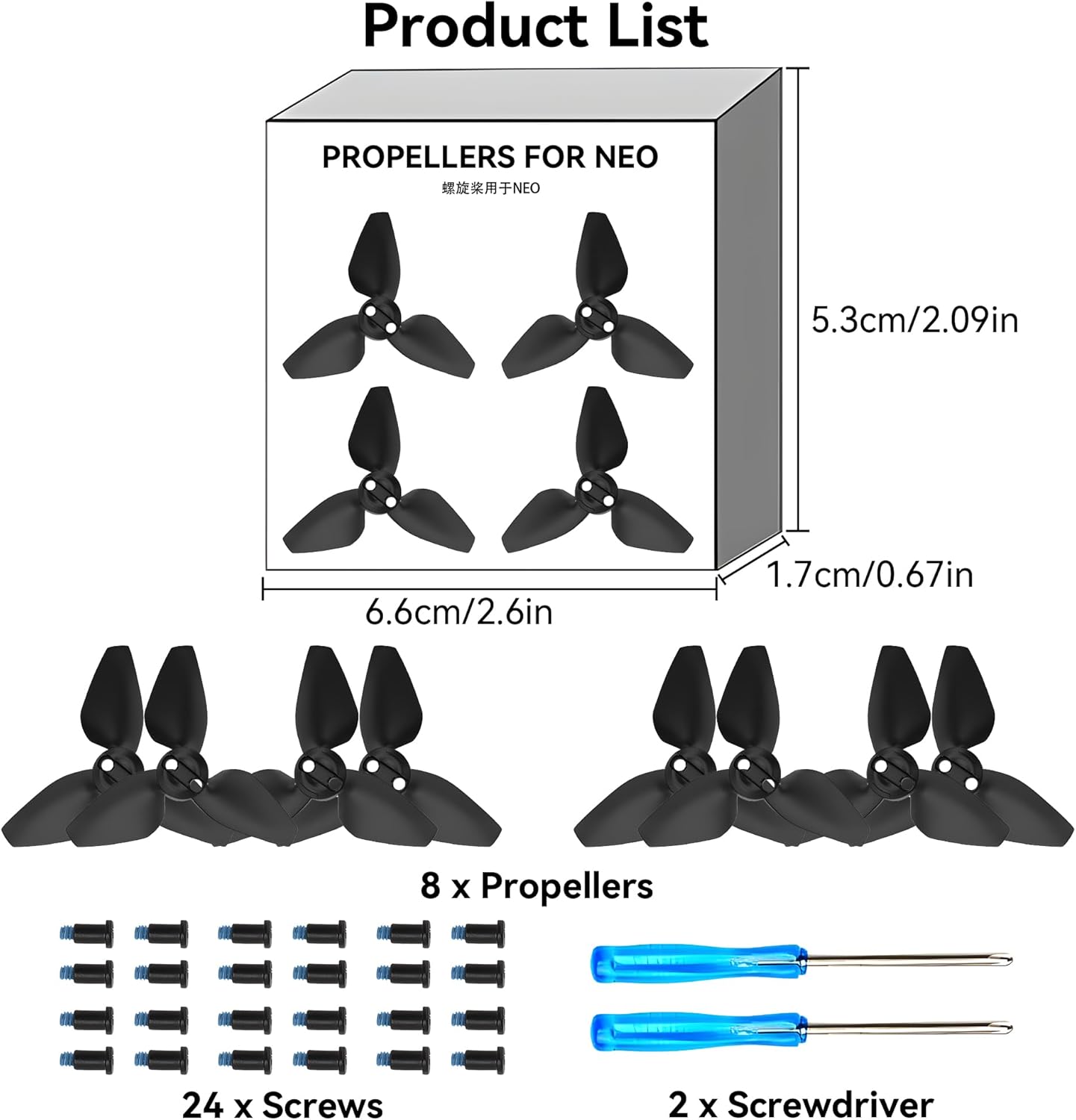 Propellers for DJI Neo Blades - 8PCS Props Quick Replacement Spare Part 2016S Low Noise Wings for DJI Neo Drone Accessories