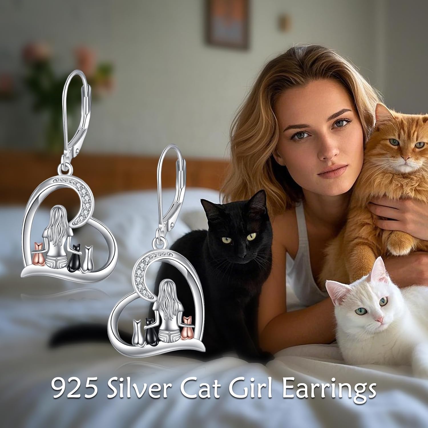 YFN Cat Earrings Sterling Silver Dangle Drop Leverback Earrings Jewelry Gifts for Women - Image 5