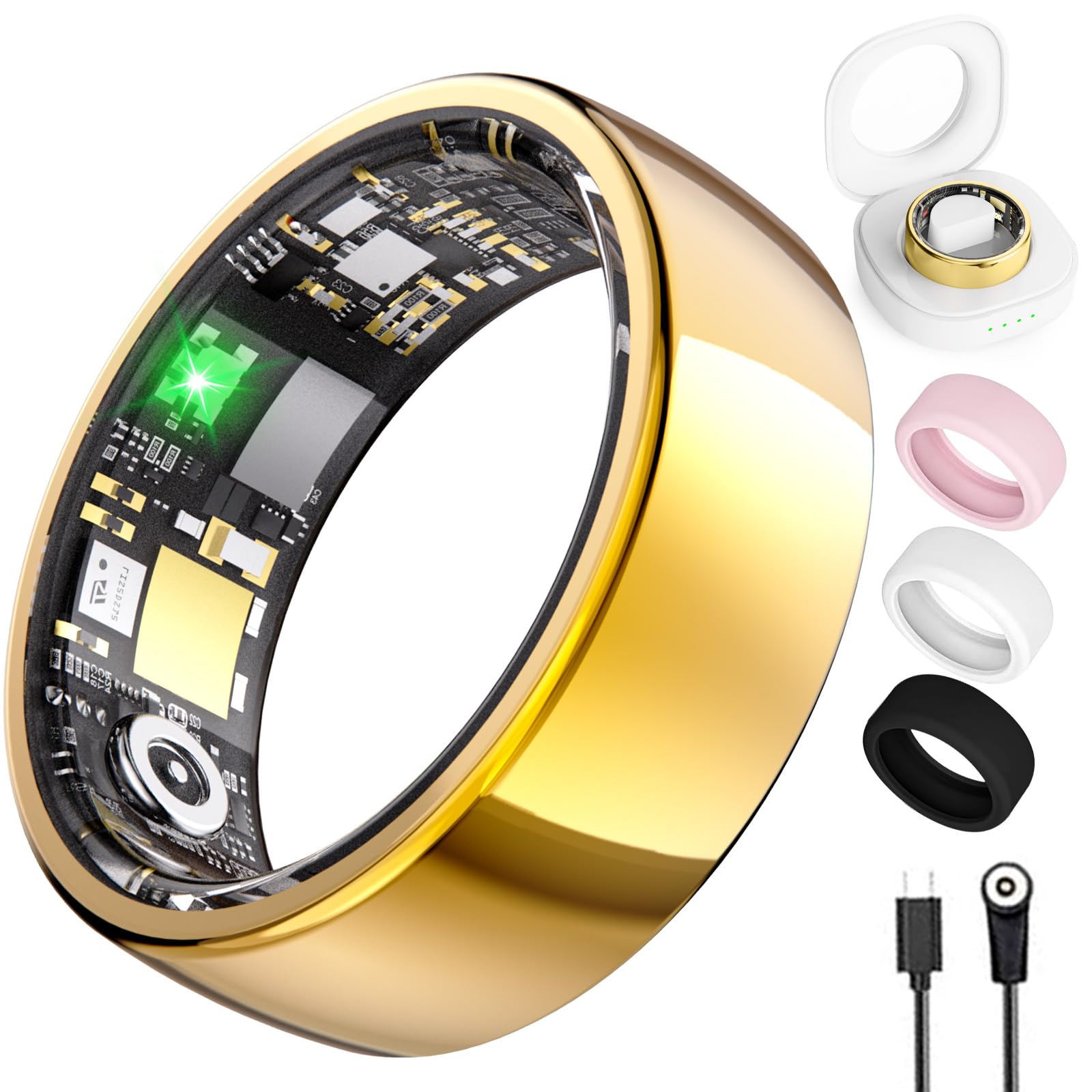 Smart Ring for Women Men, Health Tracker with Heart Rate/Blood Oxygen/Blood Pressure/Sleep Monitoring/Step Counting, IP68 Waterproof Fitness Ring, No App Fees for iPhone & Android (Gold, 12#)-picture-28