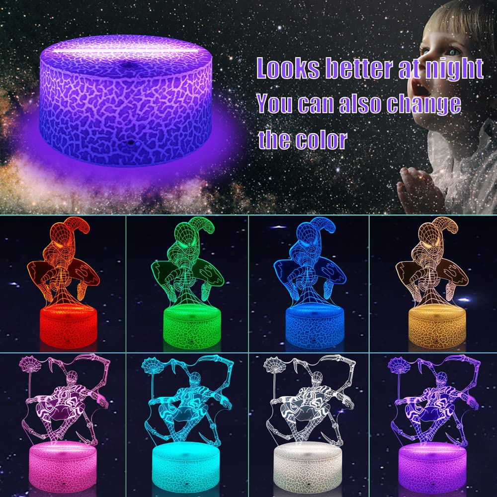 3D LED Nachtlicht – Touch & Fernbedienung, 7 Farben, USB-Betrieb, Spiderman-Design