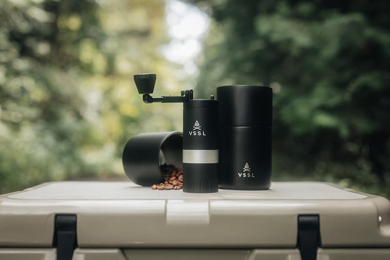 VSSL Nest Pour Over Coffee Kit + Java G25 Grinder Gift Set, Contains Two 10 Oz Mugs, Splash Proof Lid, Pour Over Coffee Dripper, Java G25 Grinder and Storage Connector, Black 25 Gram Gift Set Black