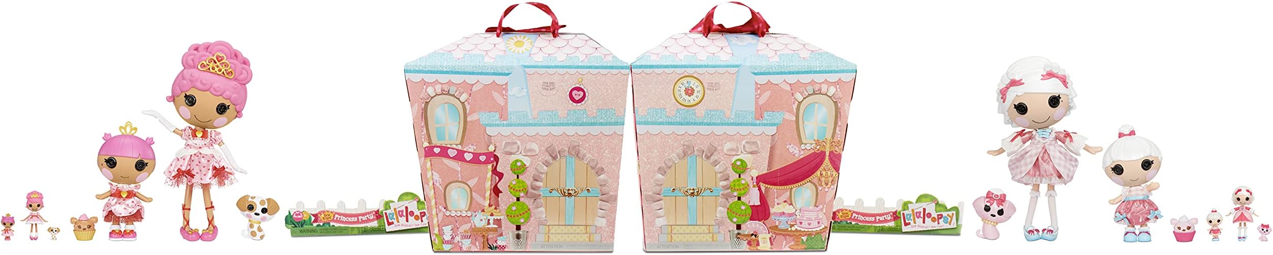 Lalaloopsy Sew Royal Princess Party - 7-Doll Princess Packs with 4 Princesses & 3 Pets, Large 33.02cm, Littles 18 cm & Minis 8 cm Sizes, Includes Reusable Castle Playset Package