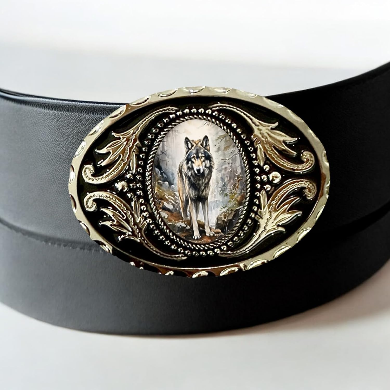 Belt Buckle with Gray Wolf Cowboy Western Style Oval Belt Buckles for Men and Women, Black & Silver Country Accessory - Image 3