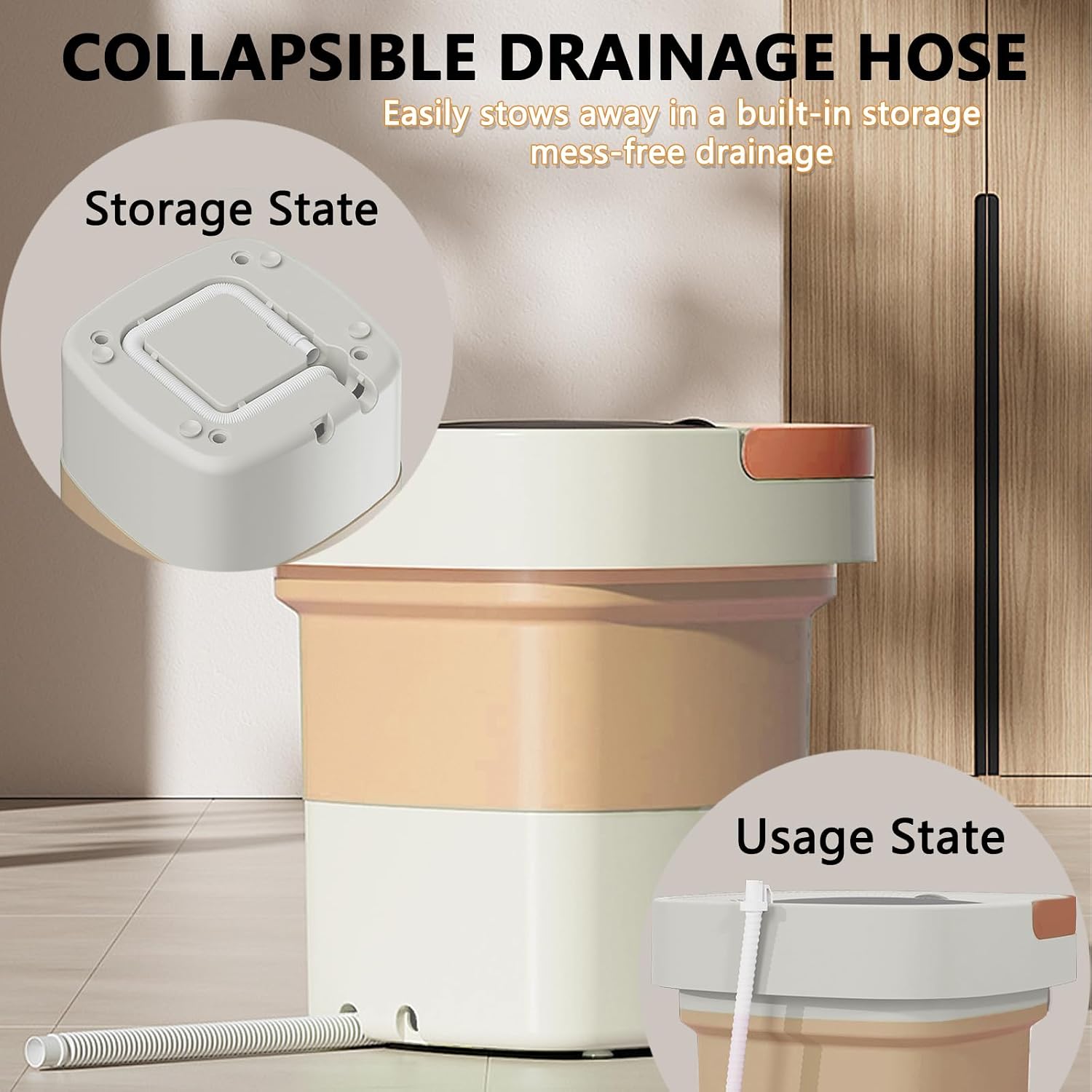 Portable Washing Machine 16L Foldable Mini Washer with Drying Rack,Spin Basket,Top Fill Port,Water Inlet Hose&Drainage Pipe–Compact Collapsible Laundry Set for Small Clothes,Apartments,Dorms,Travel&RV