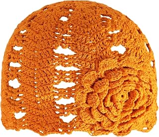 BIBITIME Women Summer Crochet Floral Beanie Hat Handmade Knit Cutout Skull Cap (One Size for Women, Orange)