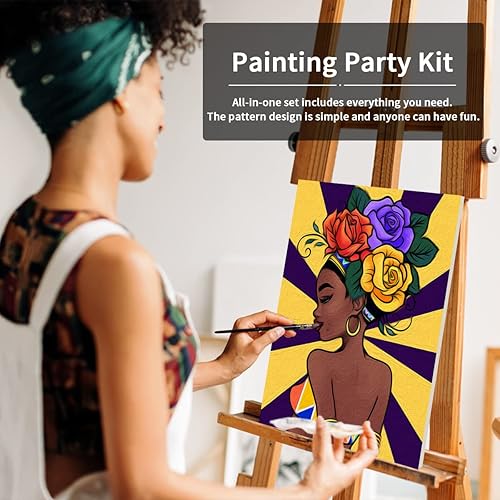 Vista 3 de VOCHIC Kit de pintura de lienzo predibujado para pintar para adultos, kits de fiesta, pintura y sorbo, suministros de fiesta, lienzo de 8 x 10