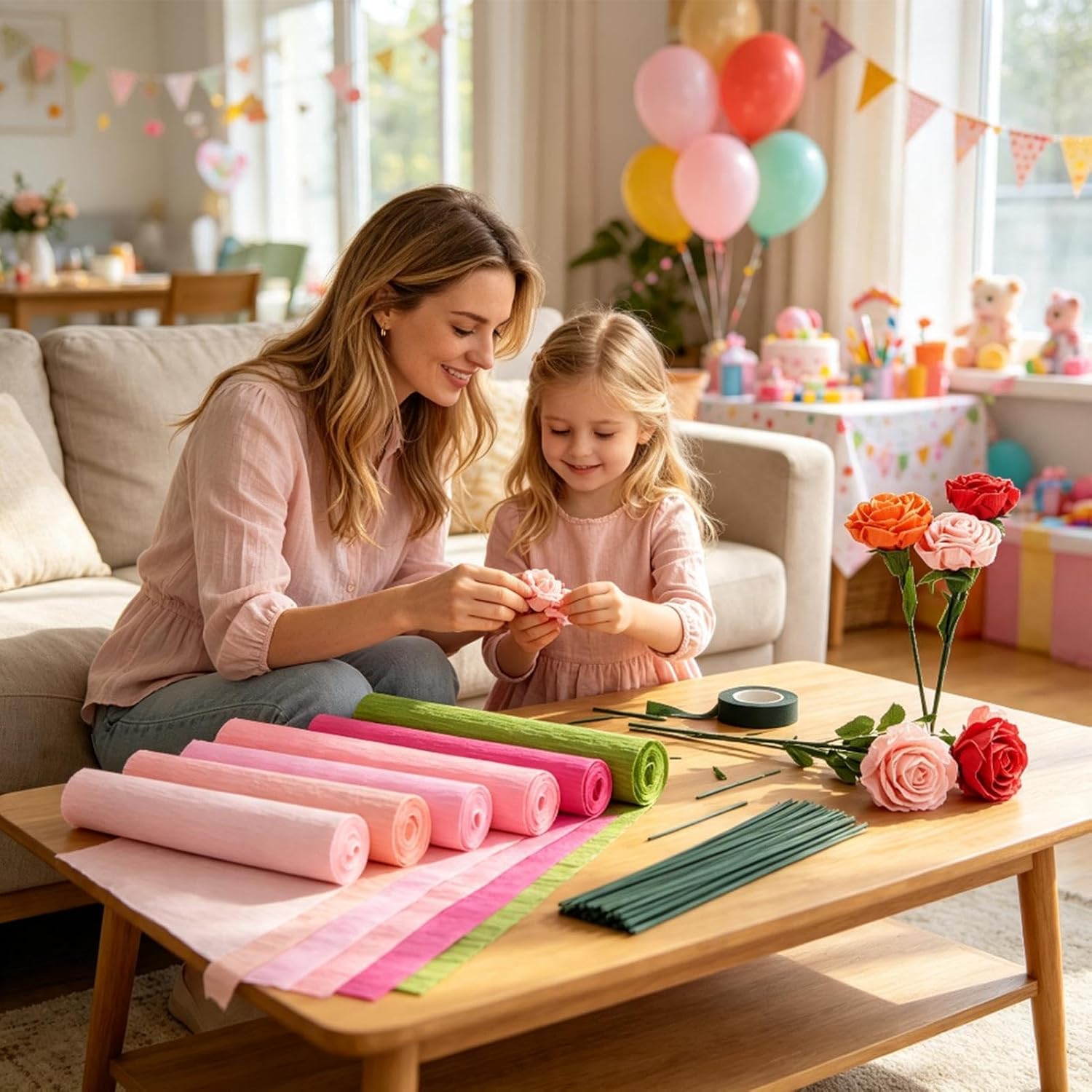 Crepe Paper Rolls Artificial Fade-Resistant with Double-Sided Tape