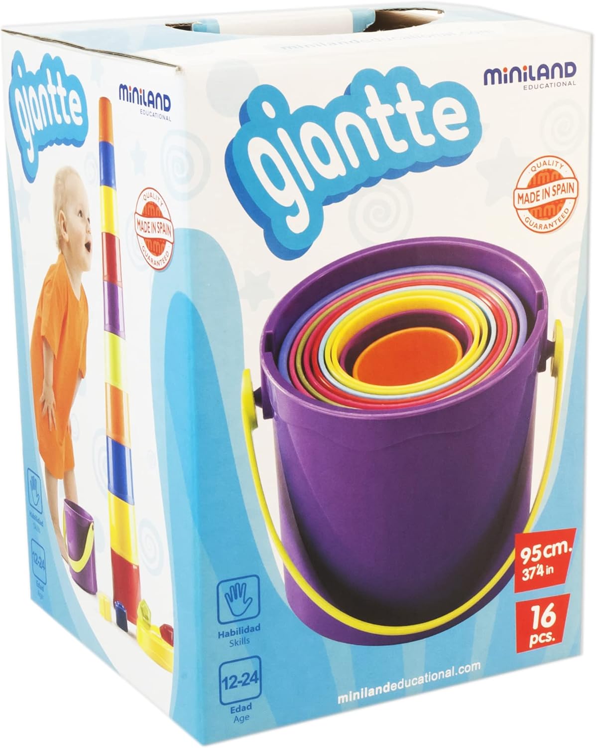 Miniland Educational - Giantte Stacking Cups Game Set for Kids, Assorted, (97211)