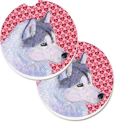 Caroline's Treasures SS4464CARC - Juego de 2 portavasos para el día de San Valentín, diseño de corazones siberianos de Husky con diseño de corazones