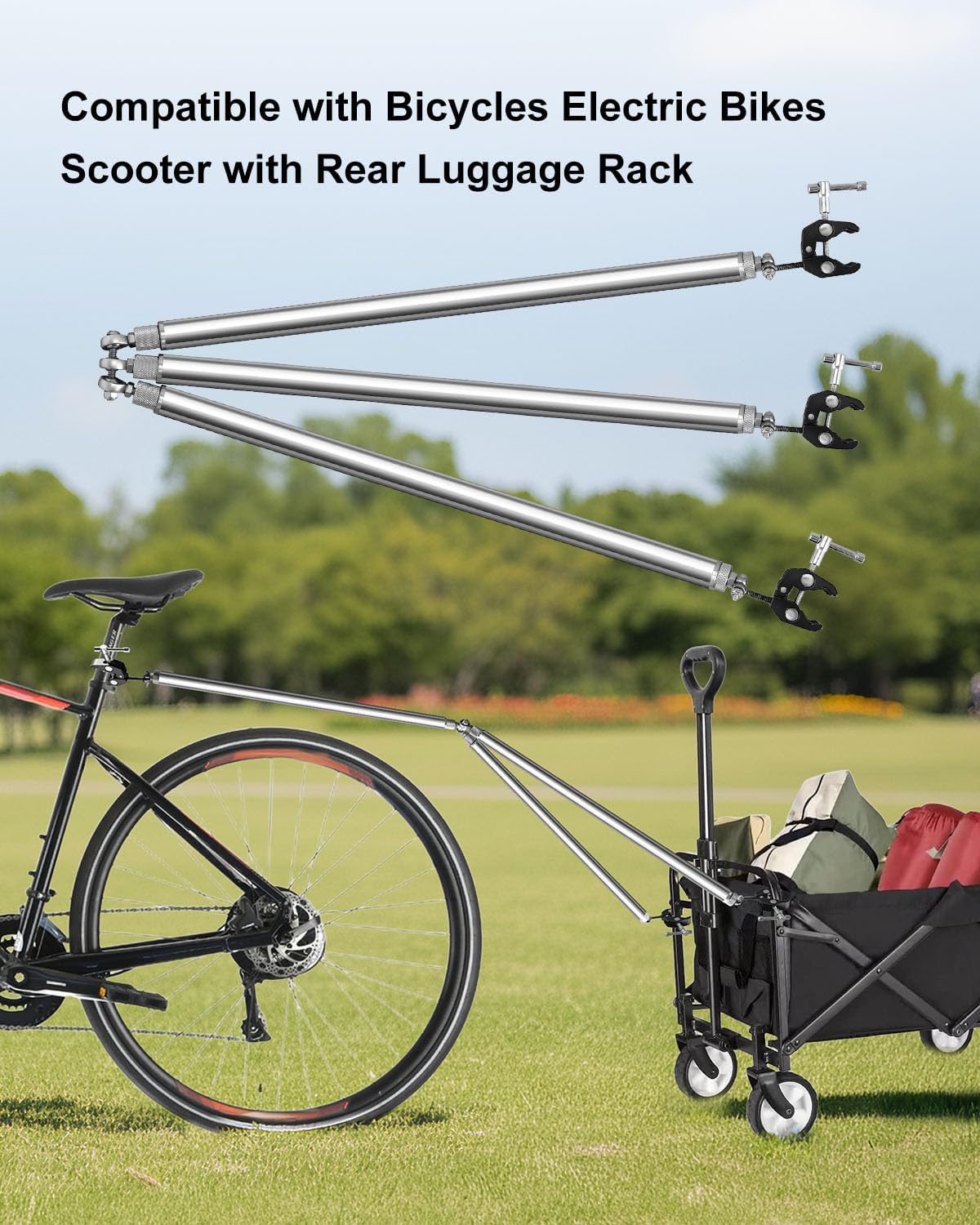 Bike Trailer Hitch Connector Compatible with Bicycles Electric Bikes Scooter with Rear Luggage Rack, Portable Folding Bicycle Trailer for Camping Grocery Sports Shopping with Quick Release Clamps