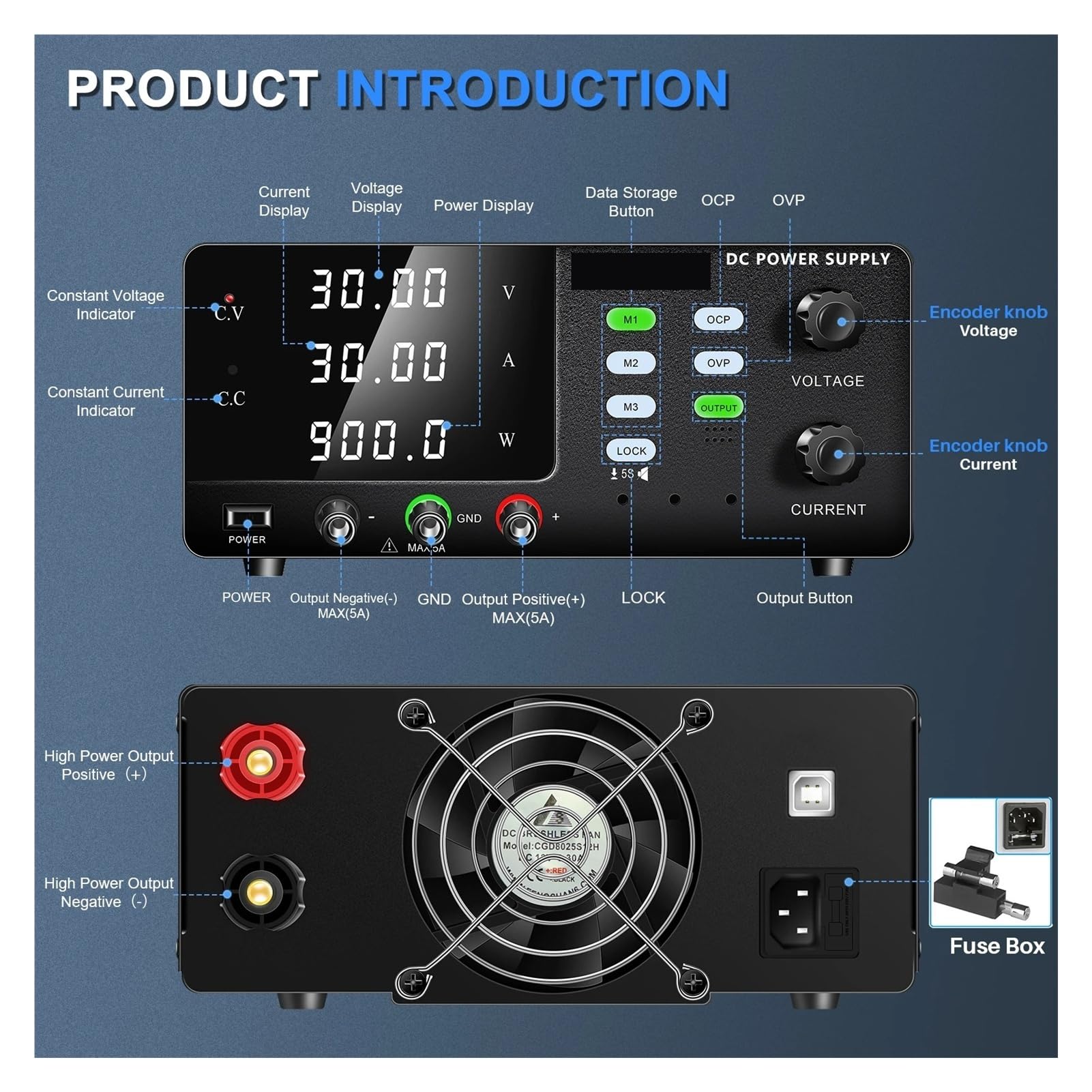 Fuente de alimentación CC variable, regulador de voltaje de alta potencia R-SPS3030C, 30 V, 30 A, 900 W, cargador rápido de 12 V y 24 V. Alta estabilidad(60V 10A 600W)