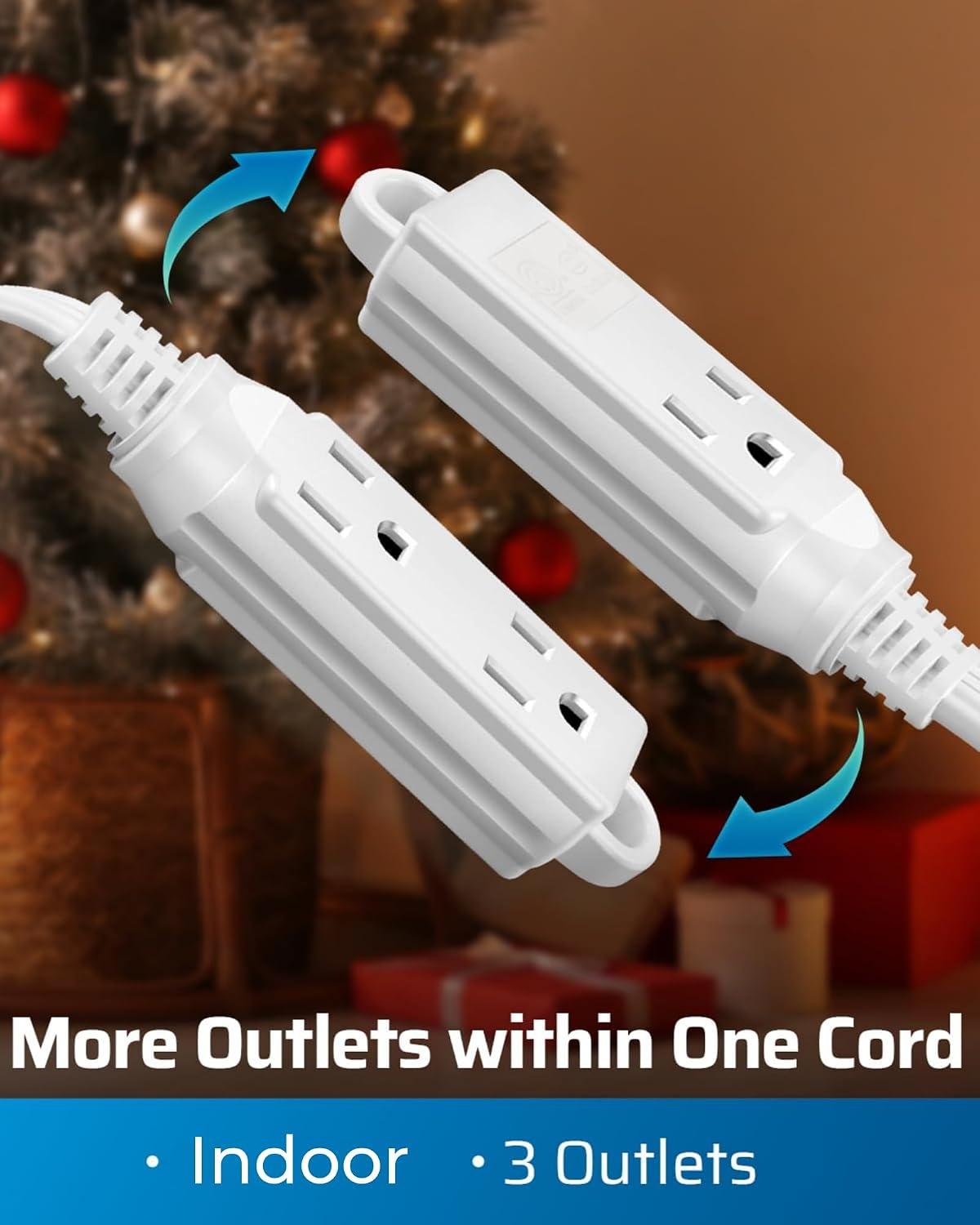 DEWENWILS 3 Outlet Extension Cord with Flat Plug, 3FT 16/3 Awg Grounded Power Cable for Indoor Use, SPT-3 Cord, White, ETL Listed, 2 Pack