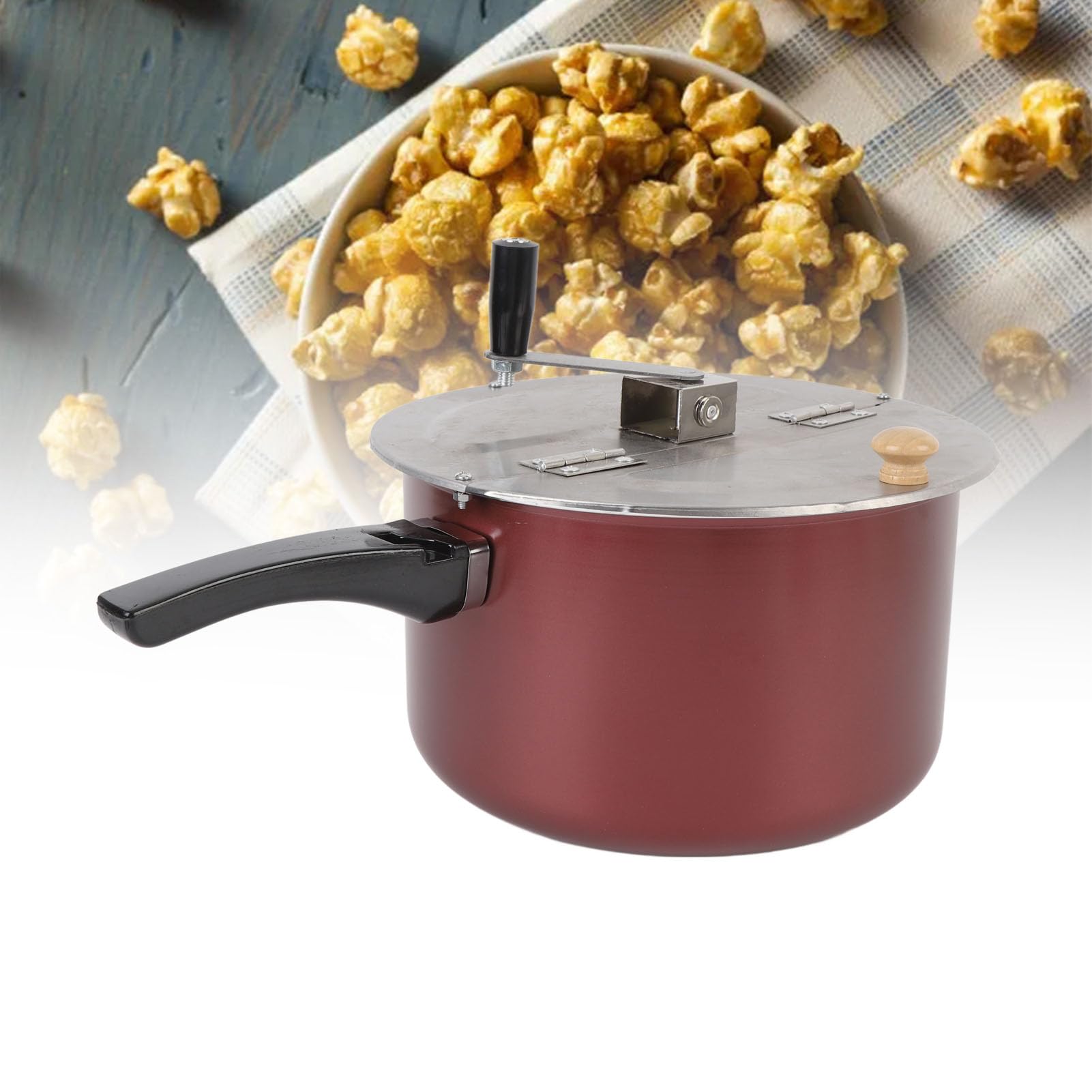 Edelstahl Popcorn Popper, Herdplatte Popcorn Maker handbetrieben, kompaktes Design, Popcorn Topf mit einer Handkurbel, Gasherd Induktion Herd kompatibel