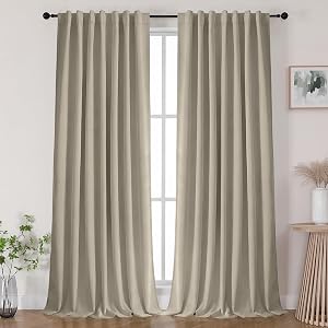 Joydeco Black Out Curtains 72 Inch Long - 100% Blackout Living Room Curtain 2 Panels, Rod Pocket & Back Tabs Thermal Insulated Window Drapes for Bedroom (Linen,52" Wx72 L)