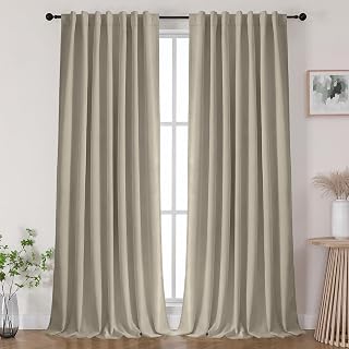 Joydeco Blackout Curtains 90 Inches Long - 100% Blackout Living Room Curtain 2 Panels, Rod Pocket & Back Tabs Thermal Insulated Window Drapes for Bedroom (Linen,52" Wx90 L)