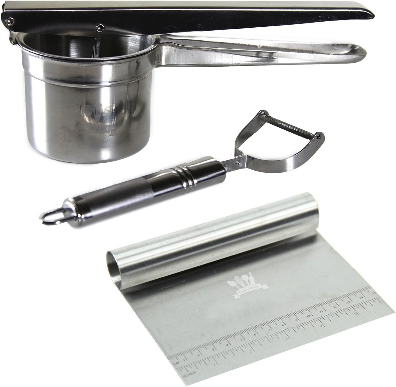 Potato Ricer / Baby Food Strainer + 2 Free Bonus Utensils